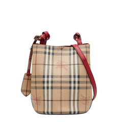 バーバリー ノバチェック シャドーホース ショルダーバッグ ベージュ レッド PVC レザー レディース BURBERRY 【中古】