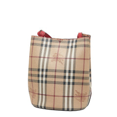 バーバリー ノバチェック シャドーホース ショルダーバッグ ベージュ レッド PVC レザー レディース BURBERRY 【中古】