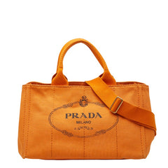 プラダ 三角ロゴプレート カナパM トートバッグ ショルダーバッグ 2WAY オレンジ キャンバス レディース PRADA 【中古】