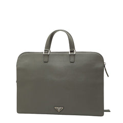 プラダ 三角ロゴプレート ブリーフケース ビジネスバッグ VR0023 グレー サフィアーノレザー メンズ PRADA 【中古】