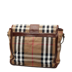 バーバリー ノバチェック メッセンジャーバッグ ショルダーバッグ ブラウン キャンバス レザー メンズ BURBERRY 【中古】