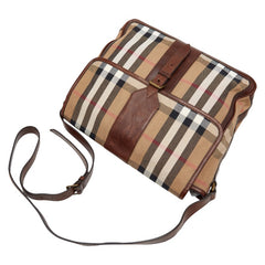 バーバリー ノバチェック メッセンジャーバッグ ショルダーバッグ ブラウン キャンバス レザー メンズ BURBERRY 【中古】
