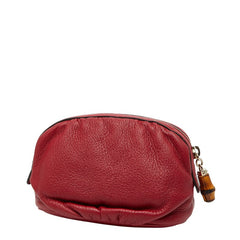 グッチ バンブー コスメポーチ アクセサリーポーチ 246175 レッド レザー レディース GUCCI 【中古】