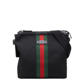 グッチ シェリーライン 斜め掛け ショルダーバッグ 387111 ブラック ナイロン レザー レディース GUCCI 【中古】