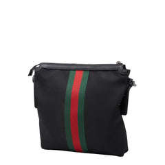 グッチ シェリーライン 斜め掛け ショルダーバッグ 387111 ブラック ナイロン レザー レディース GUCCI 【中古】
