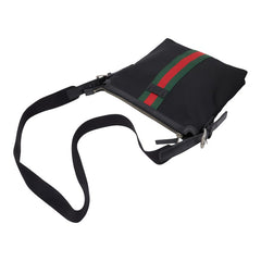 グッチ シェリーライン 斜め掛け ショルダーバッグ 387111 ブラック ナイロン レザー レディース GUCCI 【中古】