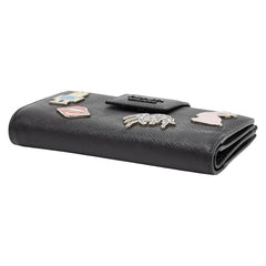 プラダ アップリケ 長財布 1ML005 ブラック サフィアーノレザー レディース PRADA 【中古】