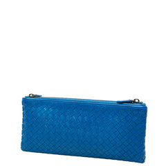 ボッテガヴェネタ イントレチャート クラッチバッグ セカンドバッグ ブルー レザー レディース BOTTEGAVENETA 【中古】
