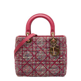 ディオール レディディオール ミディアム ハンドバッグ ショルダーバッグ 2WAY ピンク ツイード レザー レディース Dior 【中古】