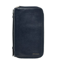 バーバリー オーガナイザー トラベルケース 長財布 ネイビー レザー メンズ BURBERRY 【中古】