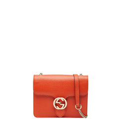 グッチ インターロッキングG 斜め掛け チェーン ショルダーバッグ 510304 オレンジ レザー レディース GUCCI 【中古】