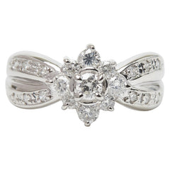 Pt900 プラチナ ダイヤ0.50ct フラワーモチーフ リング 指輪 レディース 7号 【中古】