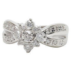 Pt900 プラチナ ダイヤ0.50ct フラワーモチーフ リング 指輪 レディース 7号 【中古】