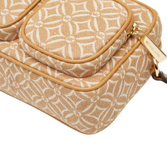 マイケルコース JET SET ITEM ロゴジャカード ウィズ アタッチ ミディアム ショルダーバッグ ブラウン キャンバス レザー レディース Michael Kors 【中古】