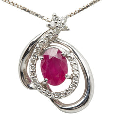 K14WG ホワイトゴールド ルビー0.69ct ダイヤ0.16ct ペンダントネックレス レディース 【中古】