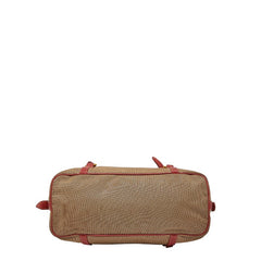 プラダ ロゴジャガード ワンショルダーバッグ ベージュ レッド キャンバス レザー レディース PRADA 【中古】