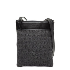 ブルガリ ロゴマニア 斜め掛け ショルダーバッグ ブルー ブラック デニム レザー レディース BVLGARI 【中古】