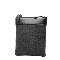 ブルガリ ロゴマニア 斜め掛け ショルダーバッグ ブルー ブラック デニム レザー レディース BVLGARI 【中古】