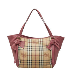 バーバリー ノバチェック シャドーホース リボン トートバッグ ハンドバッグ ベージュ マルチカラー PVC レザー レディース BURBERRY 【中古】