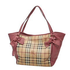 バーバリー ノバチェック シャドーホース リボン トートバッグ ハンドバッグ ベージュ マルチカラー PVC レザー レディース BURBERRY 【中古】