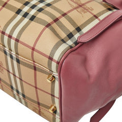 バーバリー ノバチェック シャドーホース リボン トートバッグ ハンドバッグ ベージュ マルチカラー PVC レザー レディース BURBERRY 【中古】