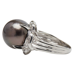 Pt900 プラチナ 黒蝶真珠13.5mm ダイヤ0.06ct リング 指輪 レディース 13号 【中古】