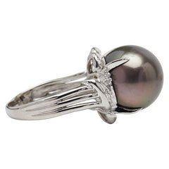 Pt900 プラチナ 黒蝶真珠13.5mm ダイヤ0.06ct リング 指輪 レディース 13号 【中古】