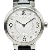 ルイ ヴィトン タンブール スリム 8Pダイヤ 腕時計 Q12MG クオーツ シルバー文字盤 ステンレススチール レザー レディース LOUIS VUITTON 【中古】