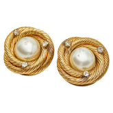 シャネル パール ラインストーン ラウンド イヤリング ゴールド メッキ フェイクパール レディース CHANEL 【中古】