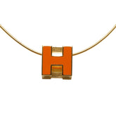 エルメス カージュ ド アッシュ Hキューブ ネックレス ゴールド オレンジ メッキ レディース HERMES 【中古】