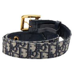 ディオール トロッター オブリーク ベルト サイズ:75 ベージュ ネイビー キャンバス レザー レディース Dior 【中古】