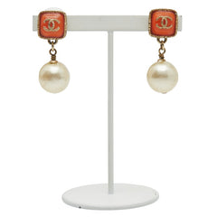 シャネル ココマーク パール ピアス ゴールド オレンジ メッキ フェイクパール レディース CHANEL 【中古】