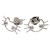 猫モチーフ スタッドピアス K18WG ホワイトゴールド レディース 【中古】