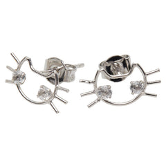 猫モチーフ スタッドピアス K18WG ホワイトゴールド レディース 【中古】