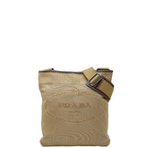 プラダ ロゴ 斜め掛け ショルダーバッグ カーキ ブラウン キャンバス レザー レディース PRADA 【中古】