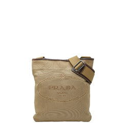 プラダ ロゴ 斜め掛け ショルダーバッグ カーキ ブラウン キャンバス レザー レディース PRADA 【中古】