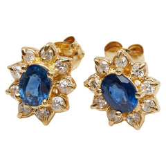 K18YG イエローゴールド サファイア ダイヤ0.18ct スタッドピアス レディース 【中古】