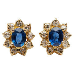 K18YG イエローゴールド サファイア ダイヤ0.18ct スタッドピアス レディース 【中古】