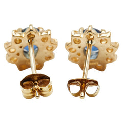 K18YG イエローゴールド サファイア ダイヤ0.18ct スタッドピアス レディース 【中古】