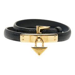 プラダ ブレスレット ブラック サフィアーノレザー レディース PRADA 【中古】