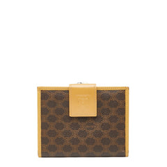 セリーヌ マカダム がま口 二つ折り財布 ブラウン ベージュ PVC レザー レディース CELINE 【中古】