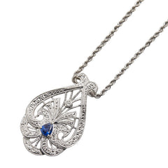 Pt900 プラチナ K18WG ホワイトゴールド コンビ ダイヤ0.02ct サファイア0.27ct ネックレス レディース 【中古】