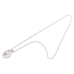 Pt900 プラチナ K18WG ホワイトゴールド コンビ ダイヤ0.02ct サファイア0.27ct ネックレス レディース 【中古】