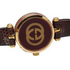 グッチ シェリーライン 腕時計 クオーツ ゴールド文字盤 メッキ レザー レディース GUCCI 【中古】