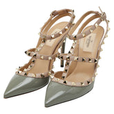 ヴァレンティノ ロックスタッズ パンプス ハイヒール ポインテッドトゥ サイズ37 グレー系 ピンク系 エナメル レディース VALENTINO 【中古】