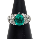 Pt900 プラチナ エメラルド2.57ct ダイヤ0.22ct ペアーシェイプカット リング 指輪 レディース 15号 【中古】