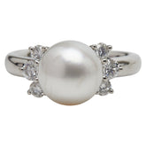 Pt900 プラチナ アコヤパール9.0mm ダイヤ0.38ct リング 指輪 レディース 8.5号 【中古】