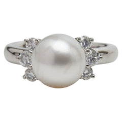 Pt900 プラチナ アコヤパール9.0mm ダイヤ0.38ct リング 指輪 レディース 8.5号 【中古】