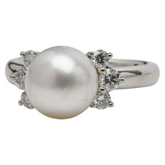 Pt900 プラチナ アコヤパール9.0mm ダイヤ0.38ct リング 指輪 レディース 8.5号 【中古】