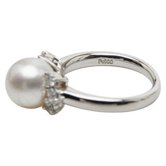 Pt900 プラチナ アコヤパール9.0mm ダイヤ0.38ct リング 指輪 レディース 8.5号 【中古】